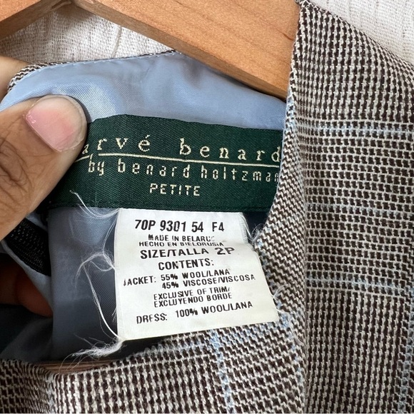 Harve Benard suiting dress mini plaid sleeveless size 2P wool brown blue vintage - Picture 4 of 7